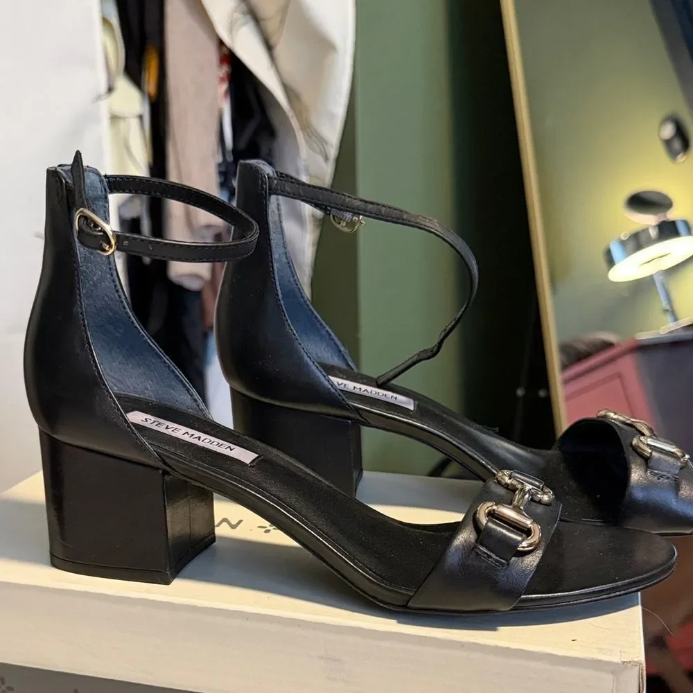 Steve Madden Black Heeled Sandals with Silver Accents leather